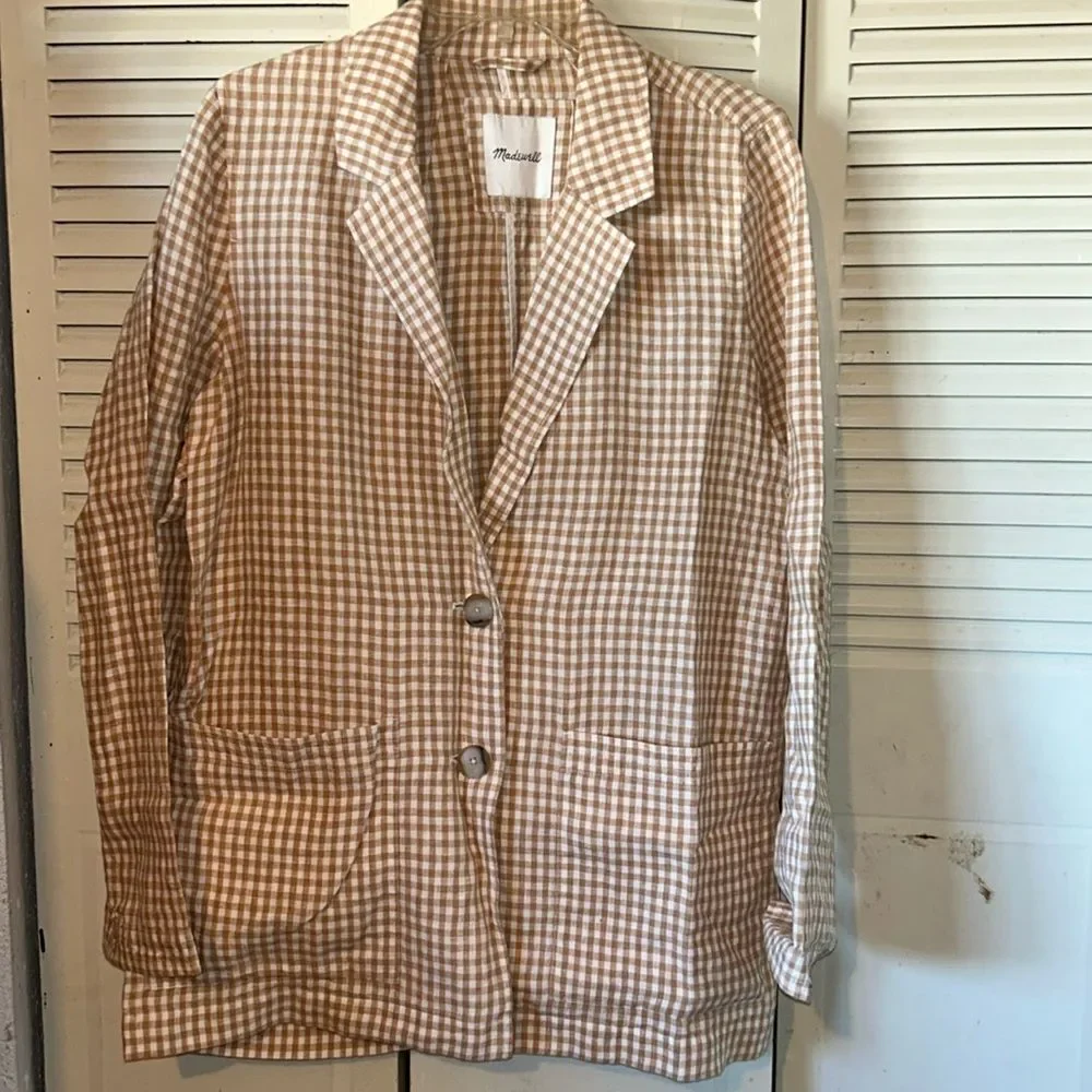 Madewell Gingham Dorset Women's plaid white/cream Blazer Size by measur… - Picture 3 of 9